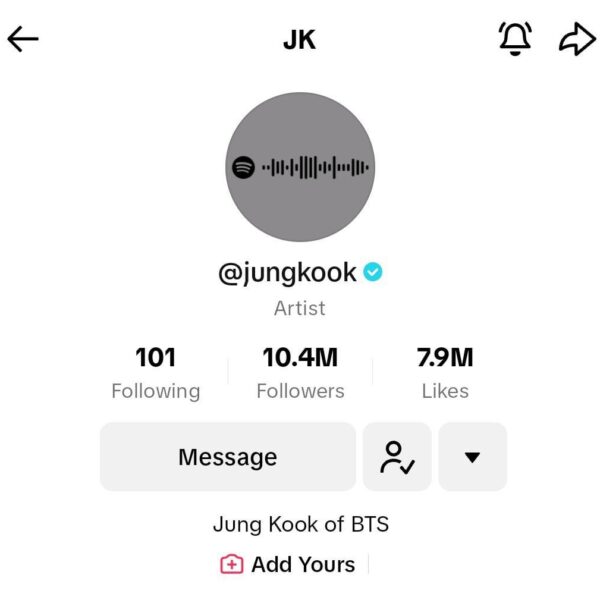 Jungkook has updated his TikTok profile pic to a Spotify code for ‘Seven’ - 300823