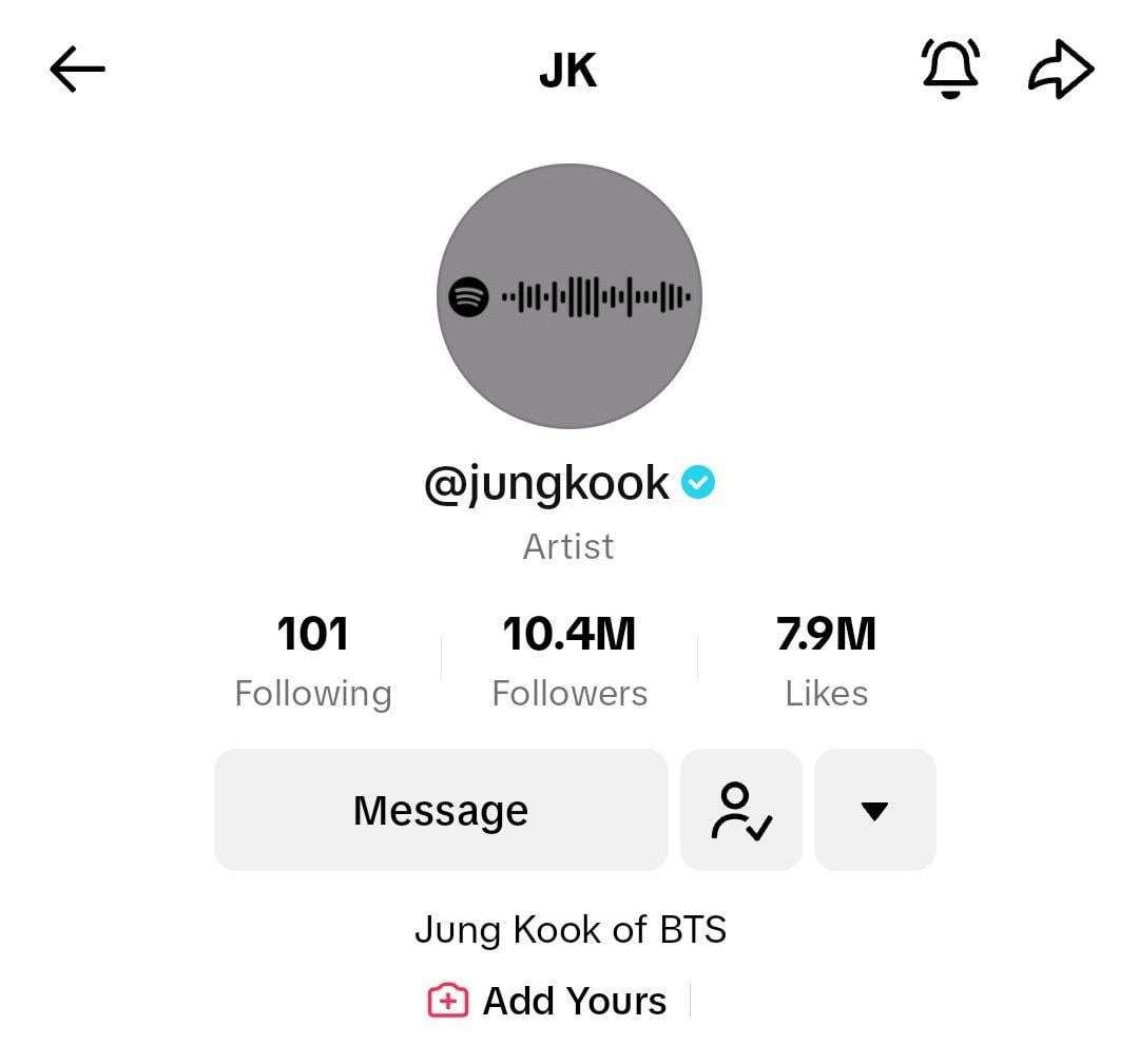 Jungkook has updated his TikTok profile pic to a Spotify code for ‘Seven’ - 300823