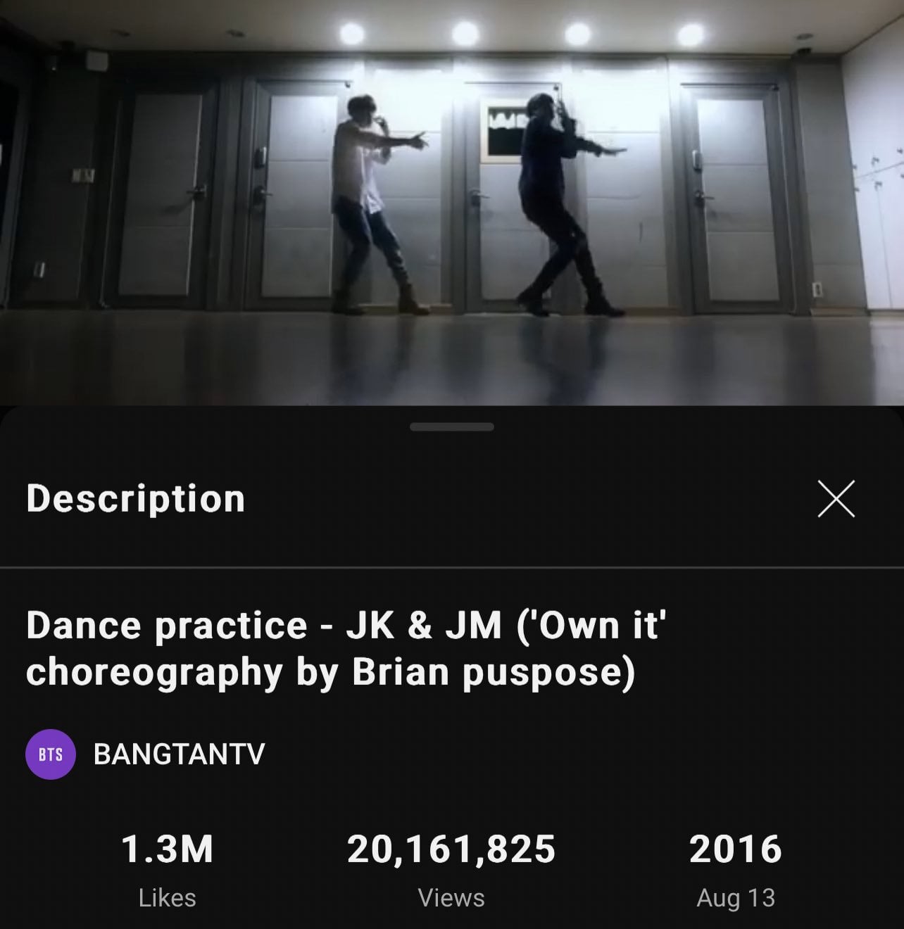 230813 Brian Puspos on Twitter (SEVEN Years since JK & JM ‘Own It’ Dance Practice)