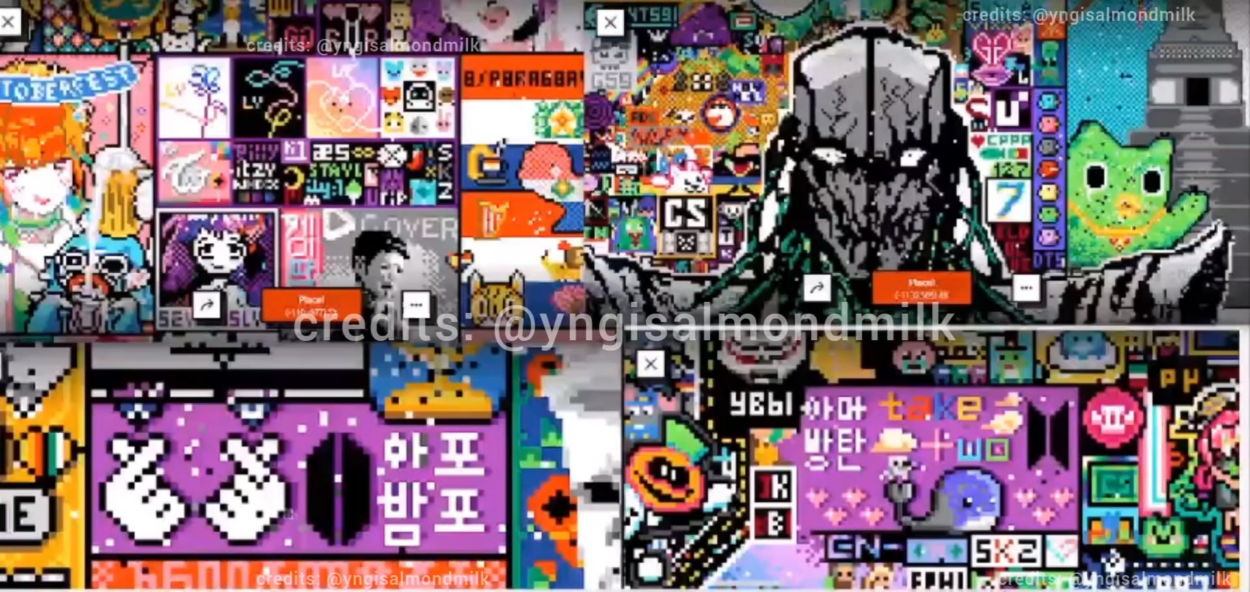 Timelapse of last 1,5h on r/place for r/bangtan