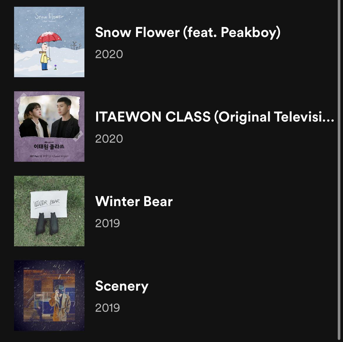 Taehyung's Scenery, Winter Bear and Snow Flower are now available to stream on Spotify - 280823