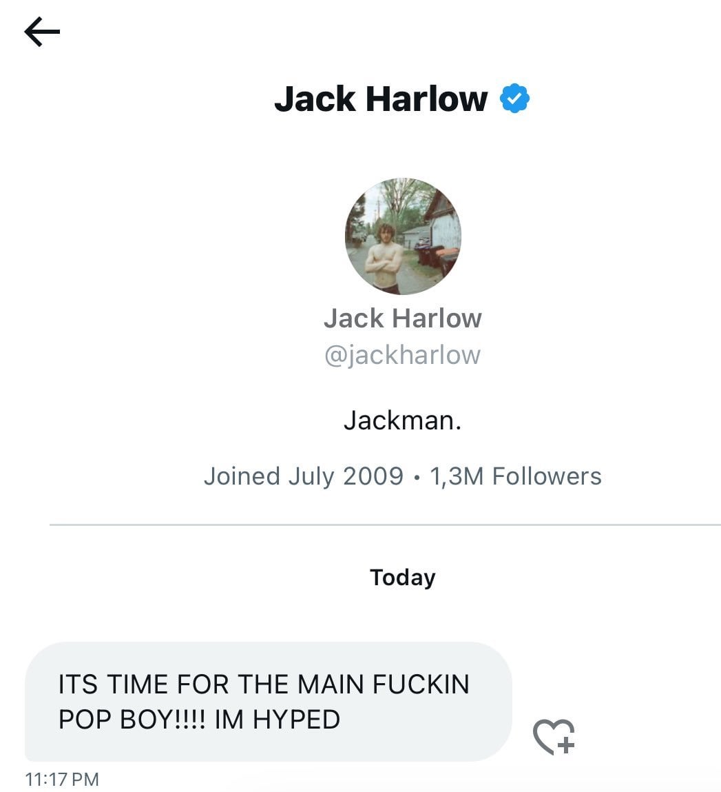 230929 Jack Harlow message to an ARMY on X