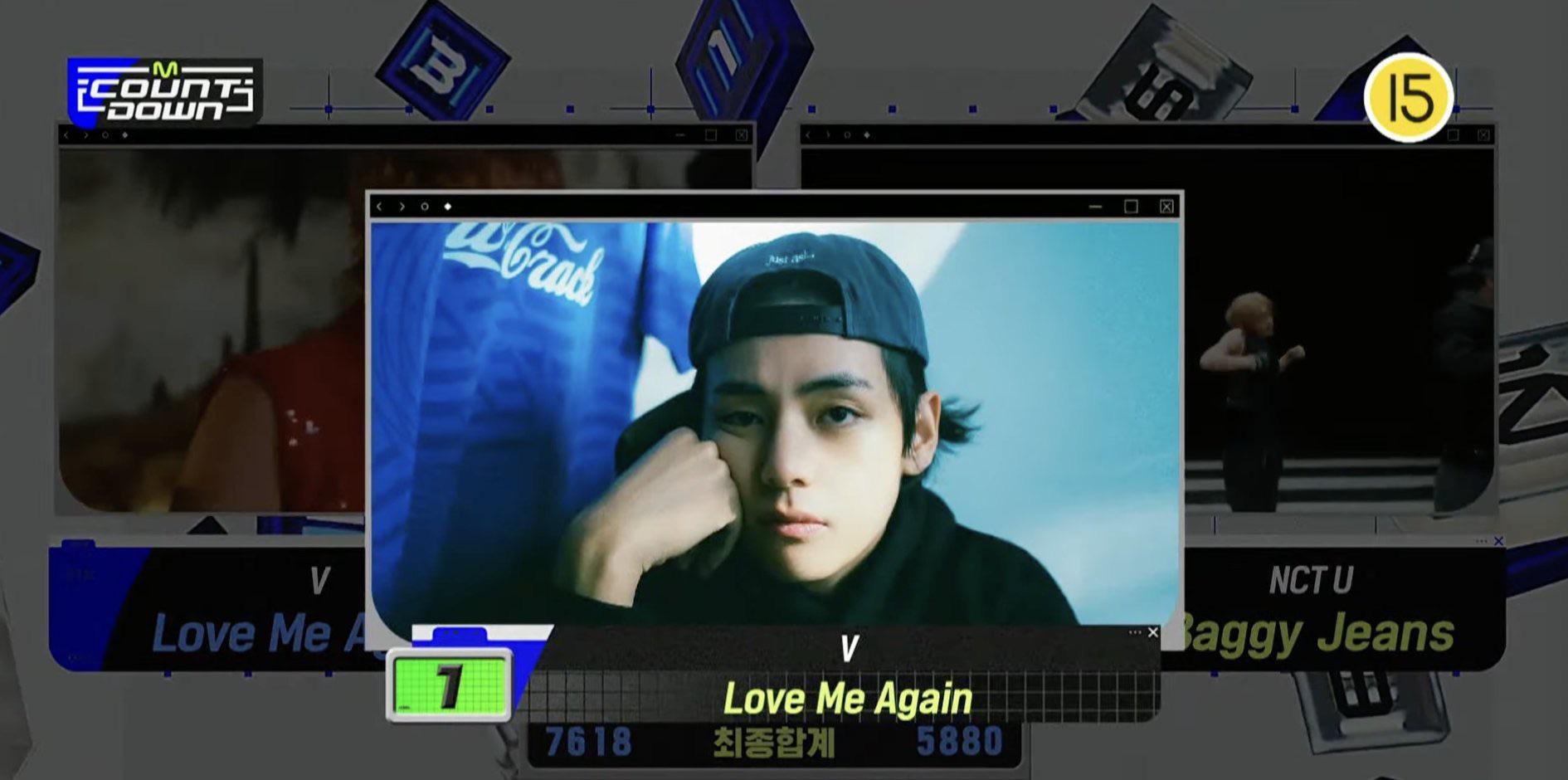230907 V has taken his 3rd win for “Love Me Again” and earned a Triple Crown on M Countdown!