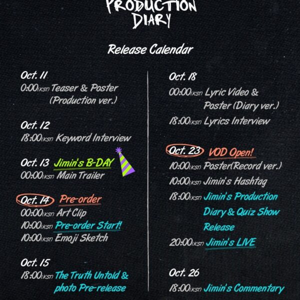 231010 <Jimin’s Production Diary> Release Calendar