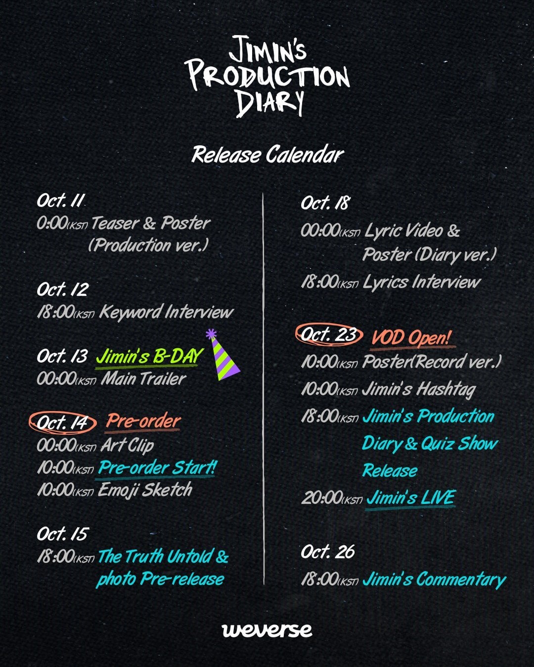 231010 <Jimin’s Production Diary> Release Calendar