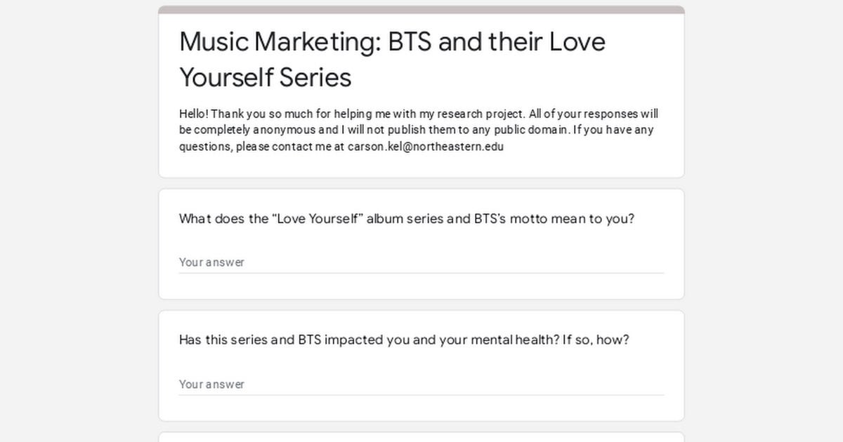 Survey and research project about the marketing for the Love Yourself series