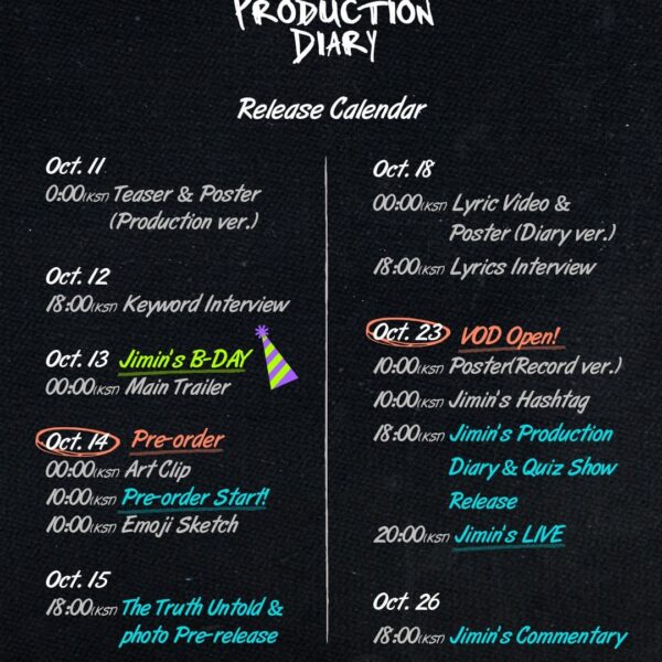 <Jimin’s Production Diary> Release Calendar - 101023