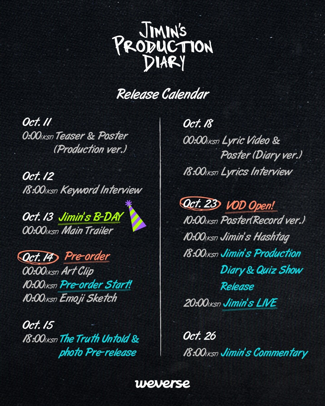 <Jimin’s Production Diary> Release Calendar - 101023
