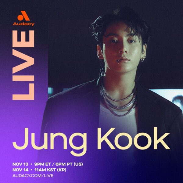 231111 Audacy: Only a couple more days until we’re “Standing Next To You,” BTS’ Jung Kook 🌟 Don’t miss the Audacy Live performance on Mon, 11/13 9PM ET