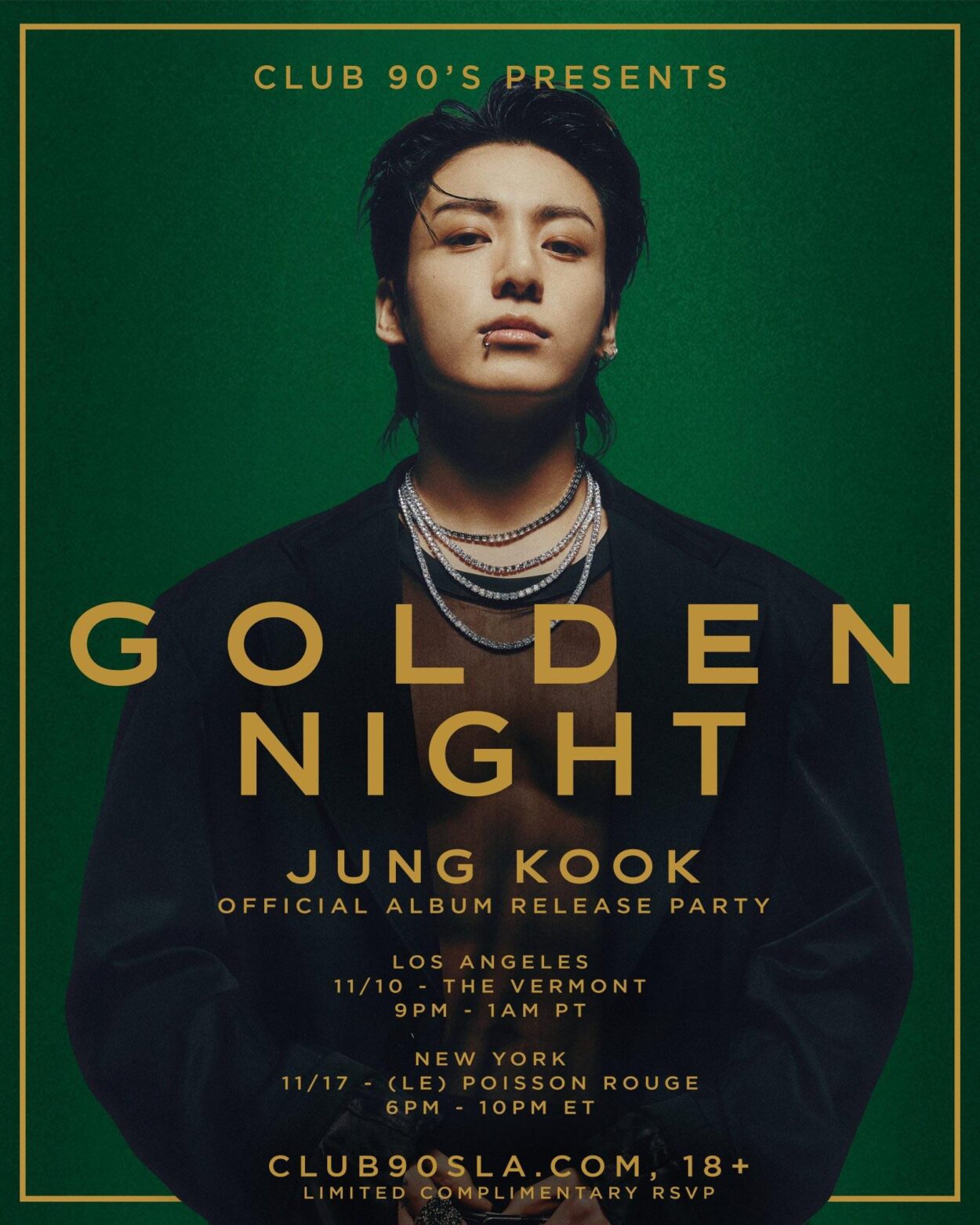 [Geffen Records] To celebrate the release of Jung Kook's solo album 'GOLDEN', Club90sLA presents the official album release party 'GOLDEN NIGHT' in LA and NYC - 041123