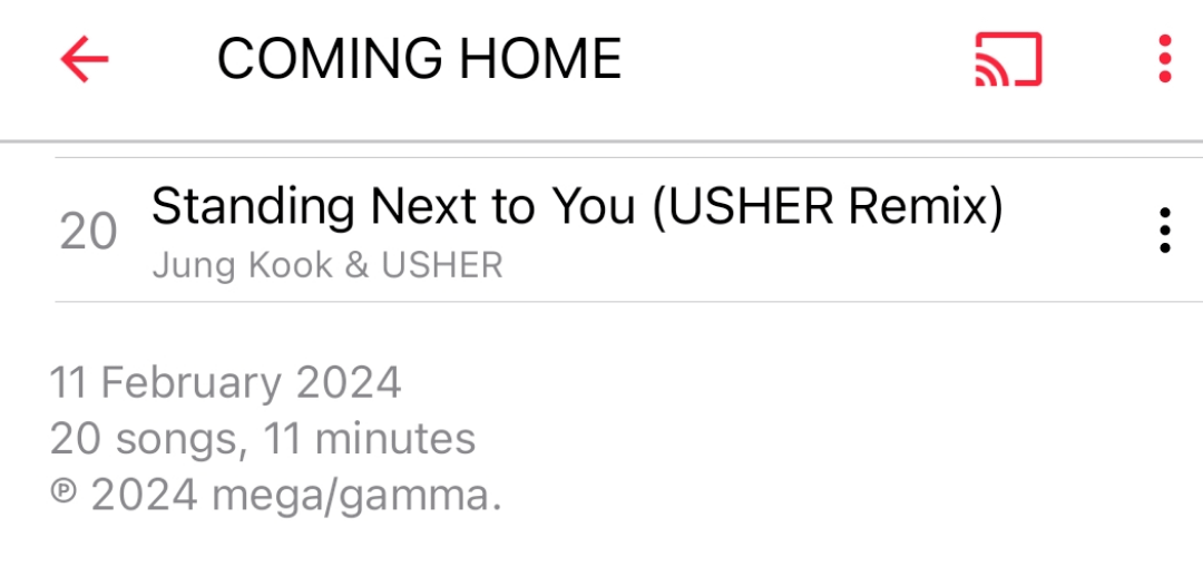 231215 "Standing Next to You" (USHER remix) is listed in Usher's upcoming COMING HOME album tracklist