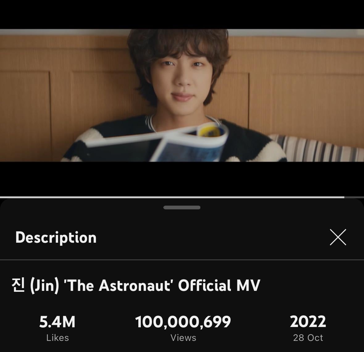 Jin’s “The Astronaut” has surpassed 100 million views on YouTube! - 041223