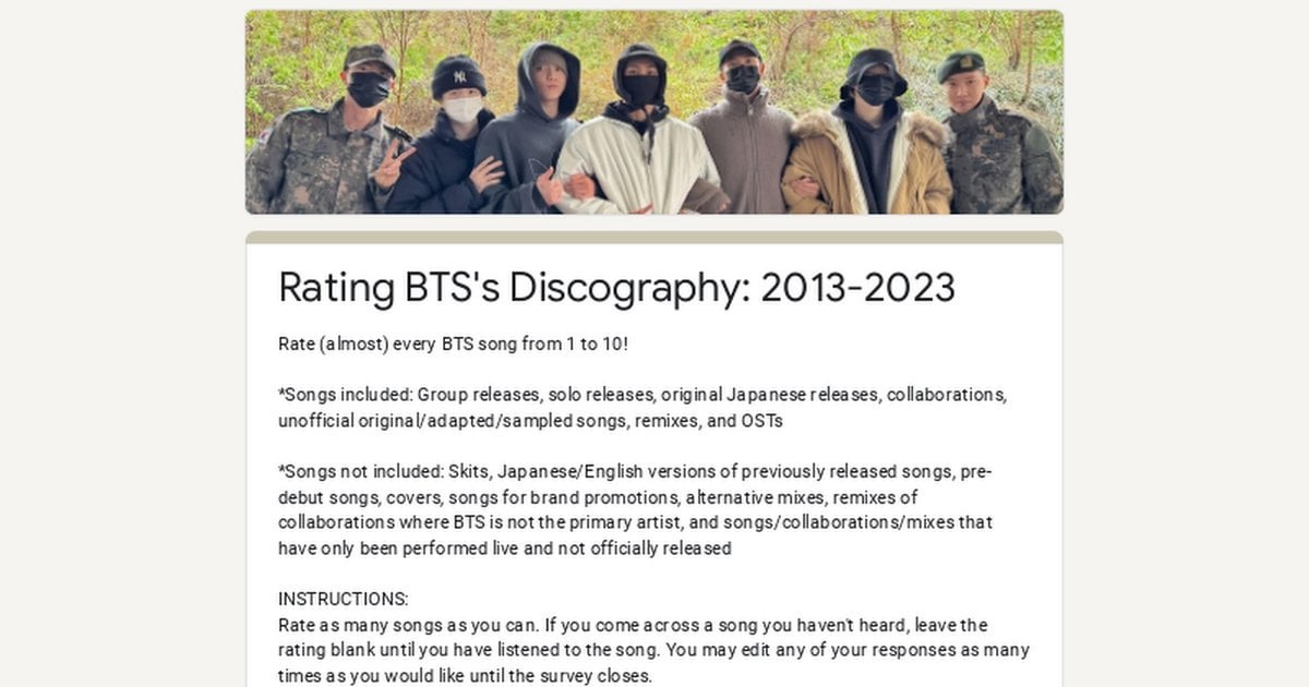 Survey: BTS Discography Ranking, 2013-2023 (closes in 2 weeks)