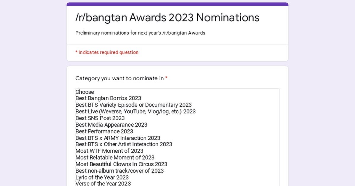 r/bangtan Awards 2023 - Nominations Are Now Open!