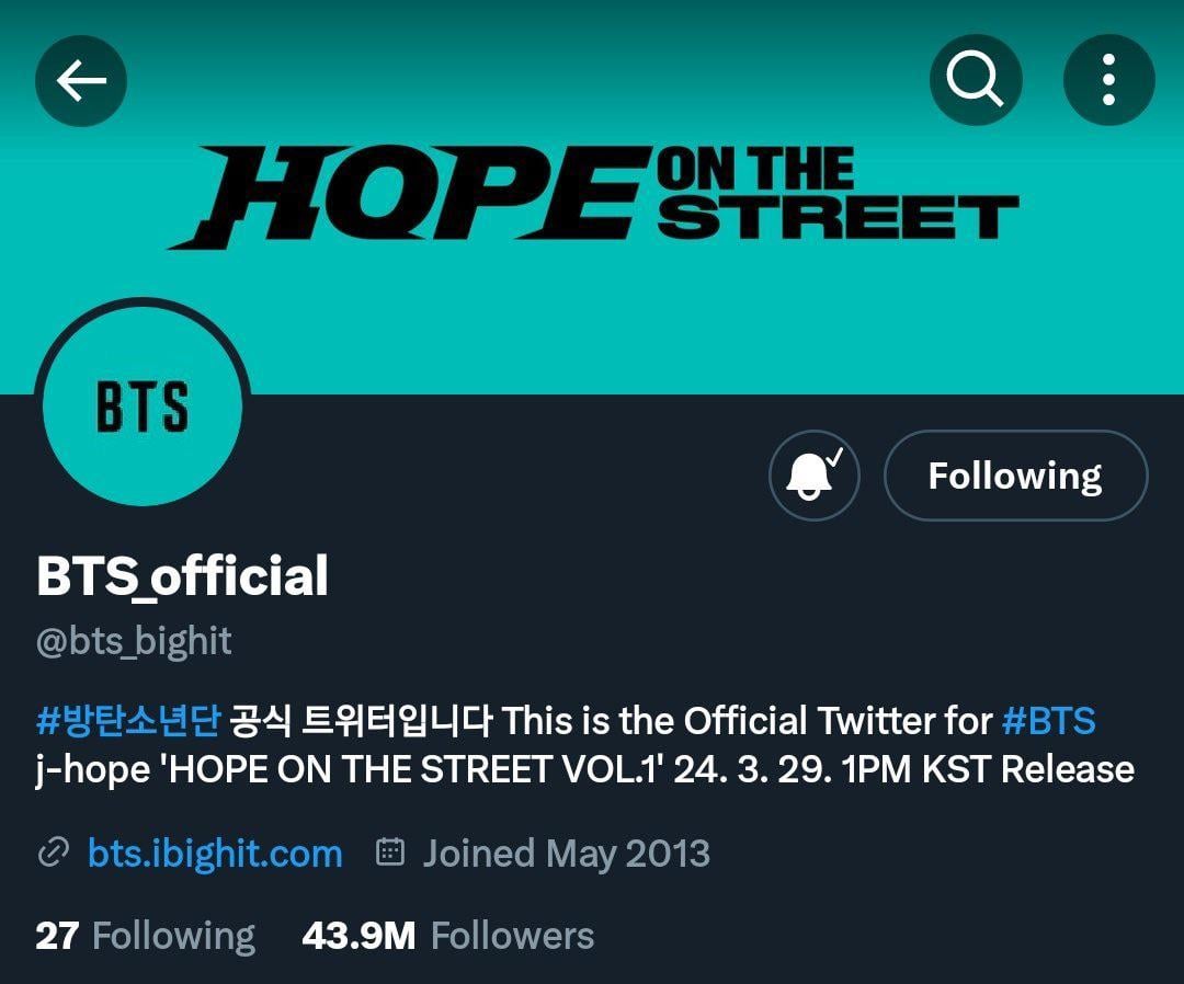 240219 BTS have changed their layout on their social medias and related sites for “HOPE ON THE STREET”