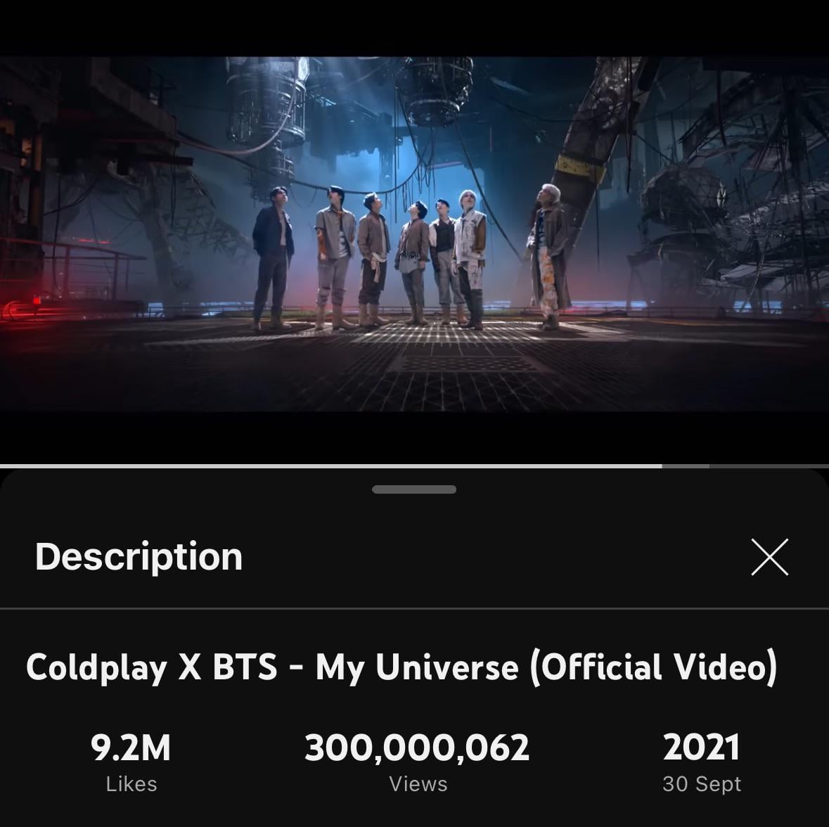 Coldplay x BTS’ “My Universe” MV has now surpassed 300 million views on YouTube! - 100424