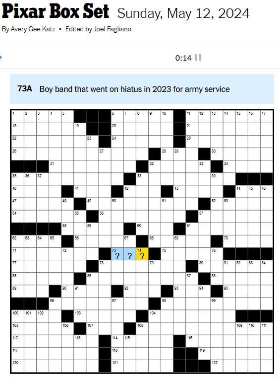 BTS is in the New York Times Sunday, May 12 crossword - 120524