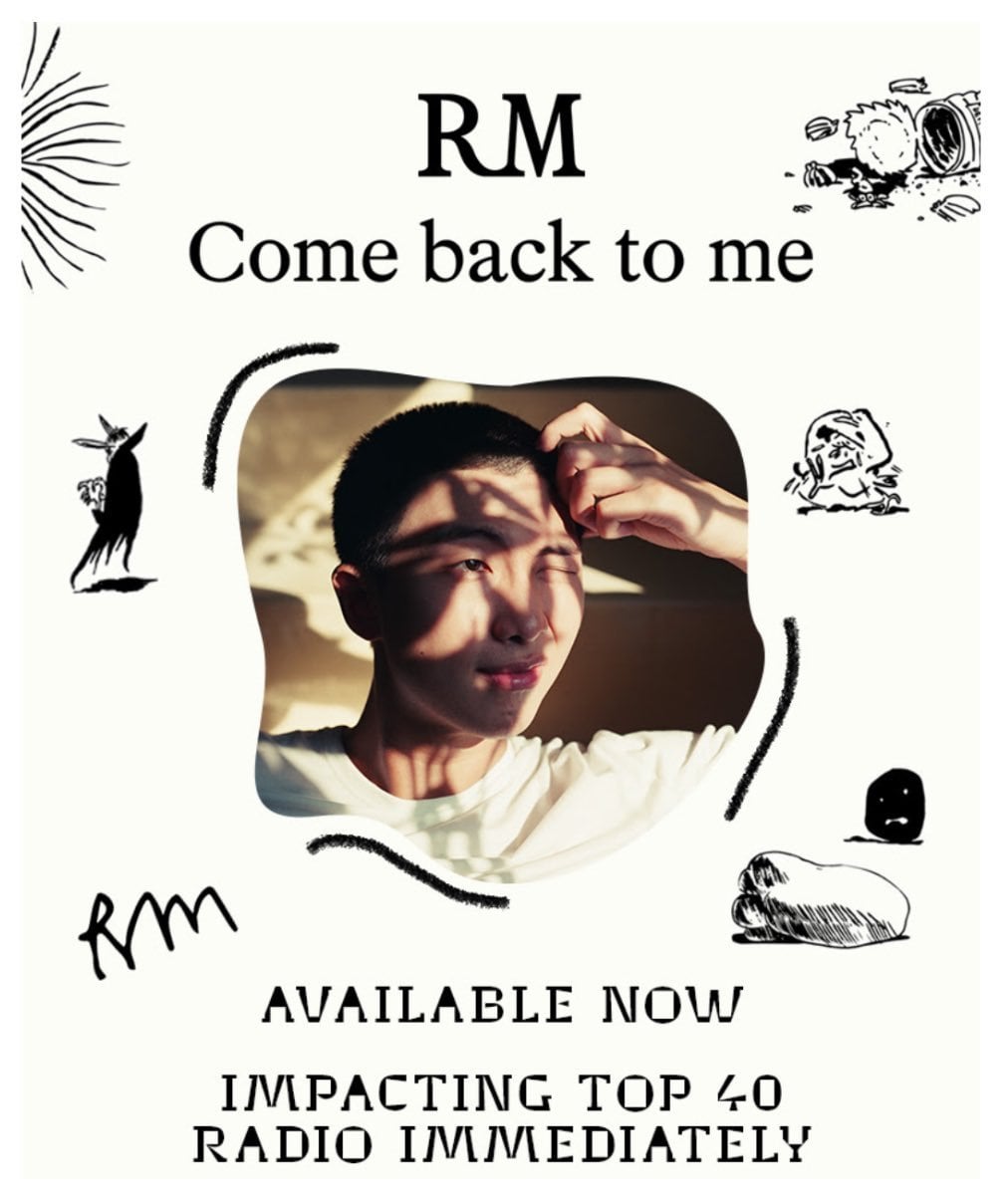 240510 RM’s “Come Back To Me” is going for immediate airplay at US Pop radio, with an impact date set for May 14th