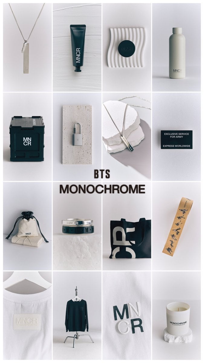 240524 HYBE MERCH: BTS MONOCHROME Merch. Coming soon to online stores!