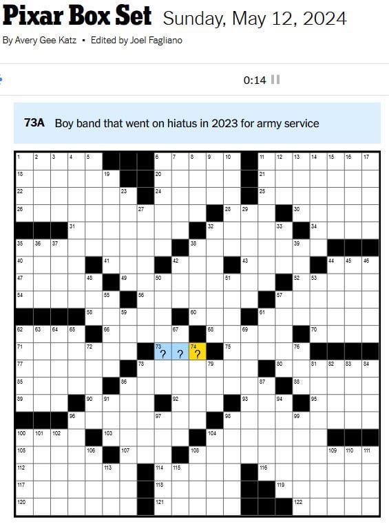 240512 BTS is in the New York Times Sunday, May 12 crossword!