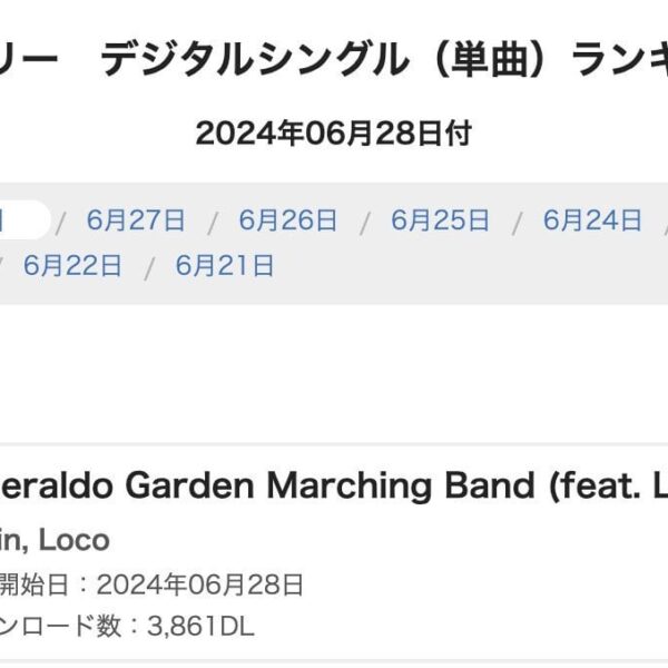 240629 Jimin’s 'Smeraldo Garden Marching Band (feat. Loco)' debuts at #1 on Oricon Daily Digital Singles Chart 🇯🇵 (3,861 downloads)