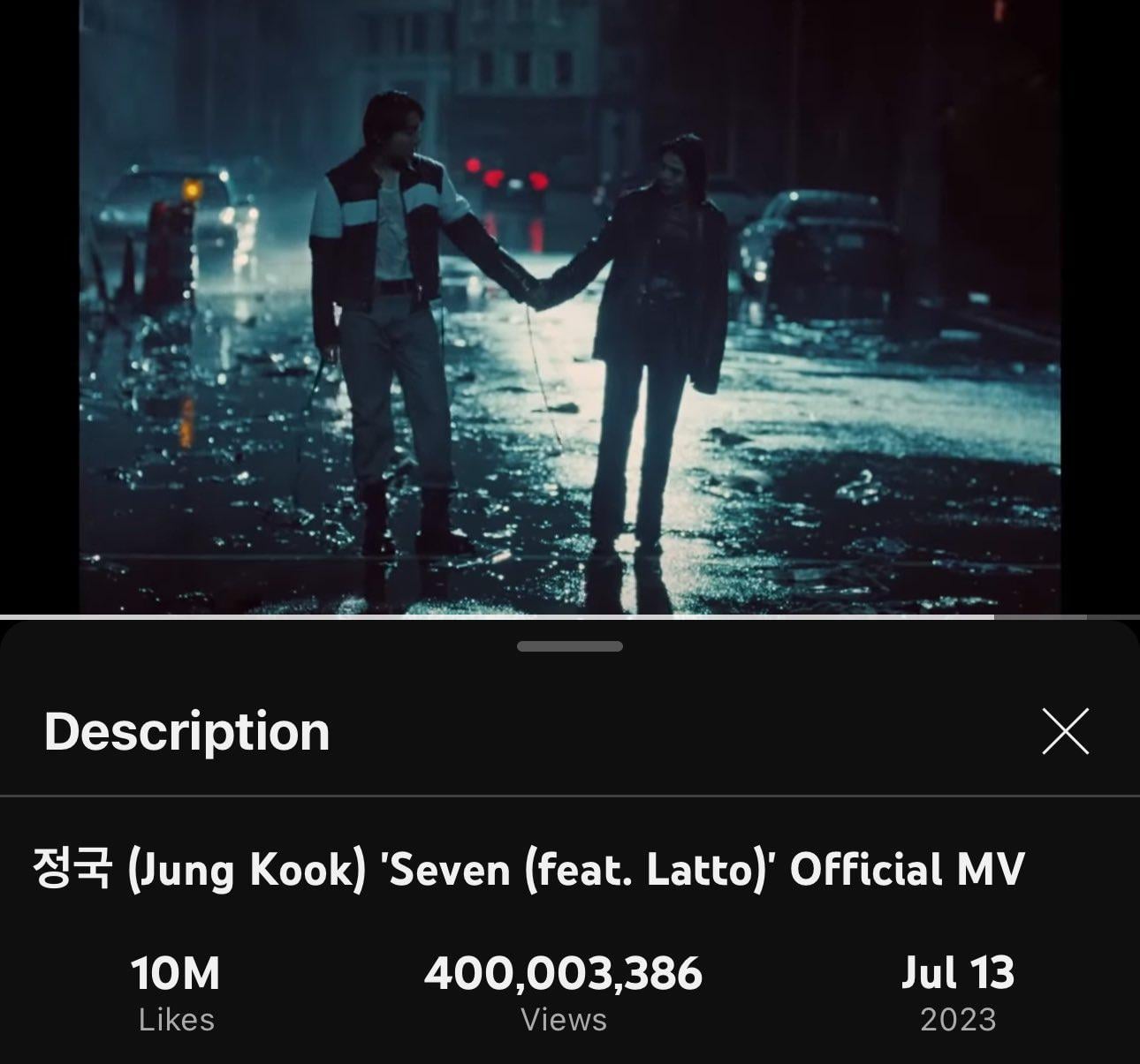 Jungkook’s “Seven (feat. Latto)” MV has surpassed 400 million views on YouTube - 200624