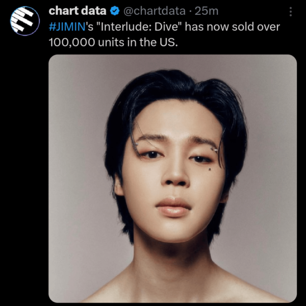 Jimin's "Interlude: Dive" has now sold over 100,000 units in the US. - 060724