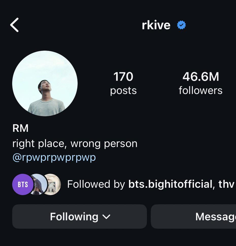 Namjoon has changed his IG biography from ‘Right Place, Wrong Person’ to ‘right place, wrong person’ - 280824