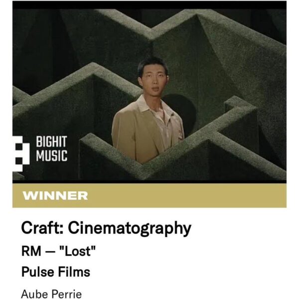 240830 RM's MV for "LOST!" has won 'Craft: Cinematography' at the 2024 Berlin Commercial Awards