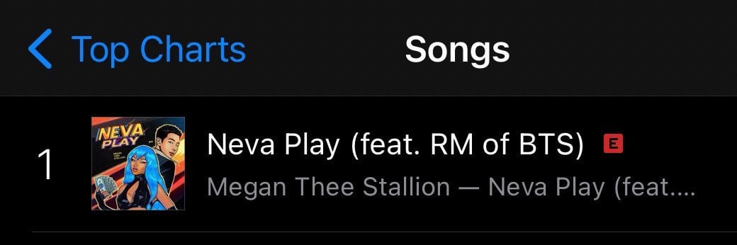 240906 iTunes Milestones: Megan Thee Stallion “Neva Play (feat. RM)” has reached #1 on US iTunes!