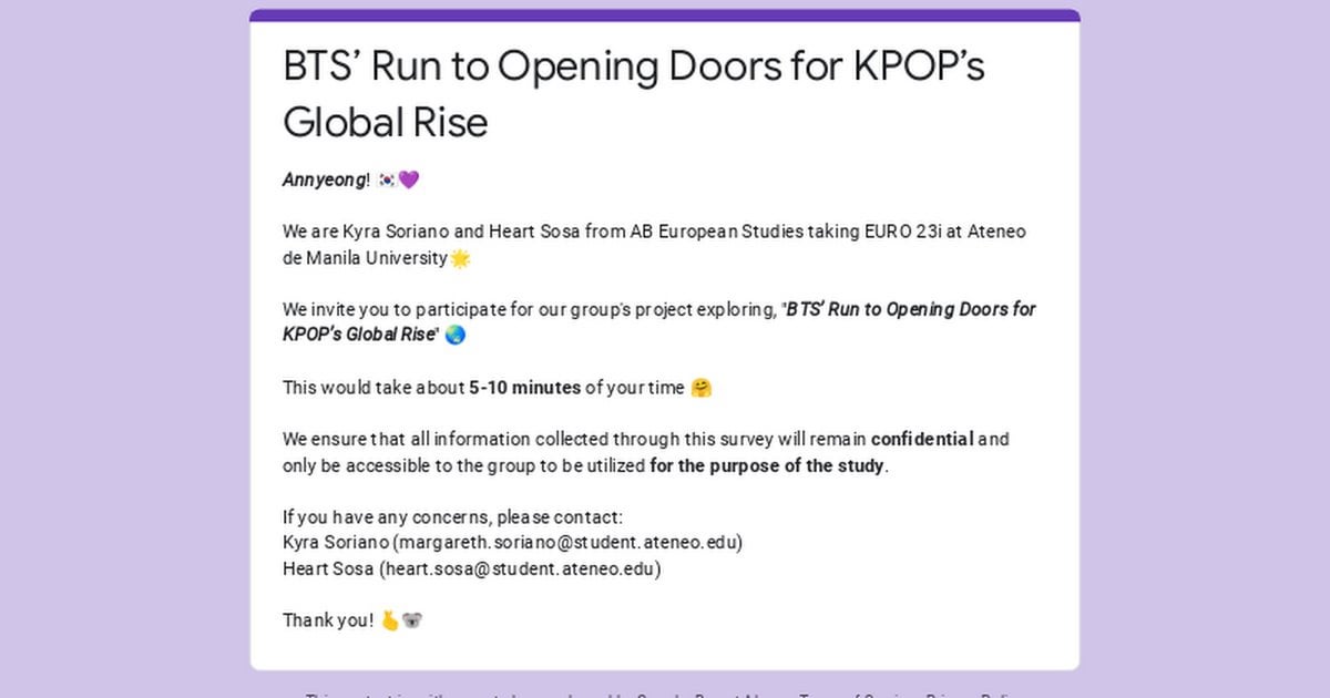 Survey about BTS' popularity (Ages 13+, international participants)