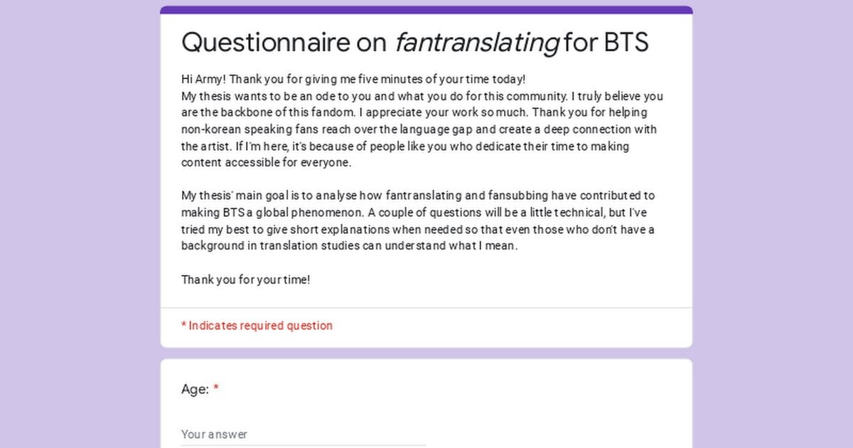 Questionnaire for ARMY translators (All Ages over 13, Worldwide)