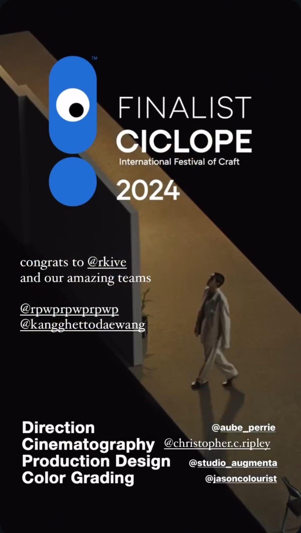 Director Aube Perrie IG Story (RM’s “LOST!” MV is a finalist for the Ciclope International Festival of Craft 2024) - 280924